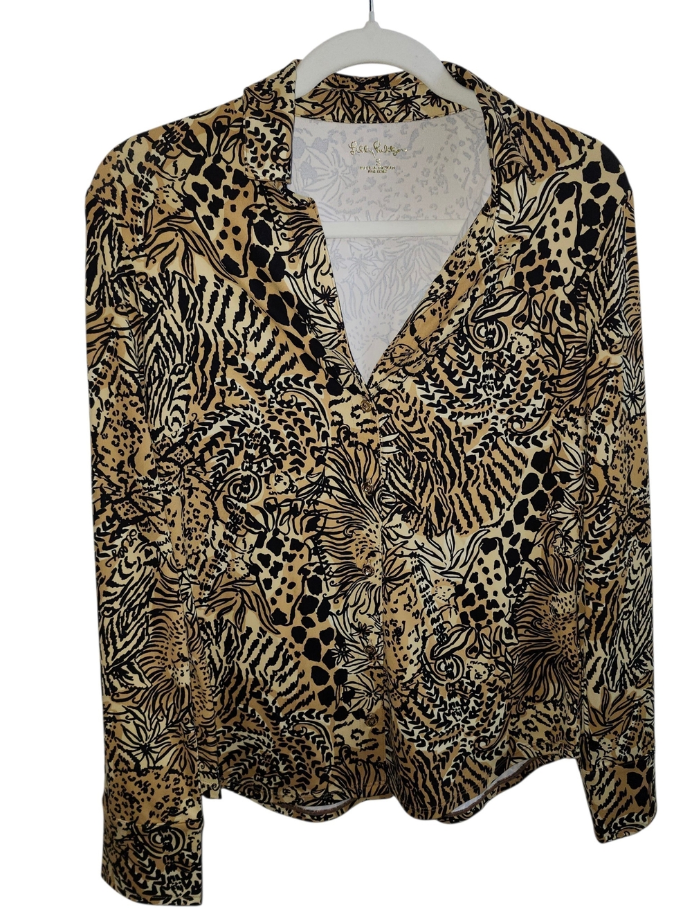 Lilly Pulitzer UPF 50+ Marlena Button Down Large Walk On The Wild Side